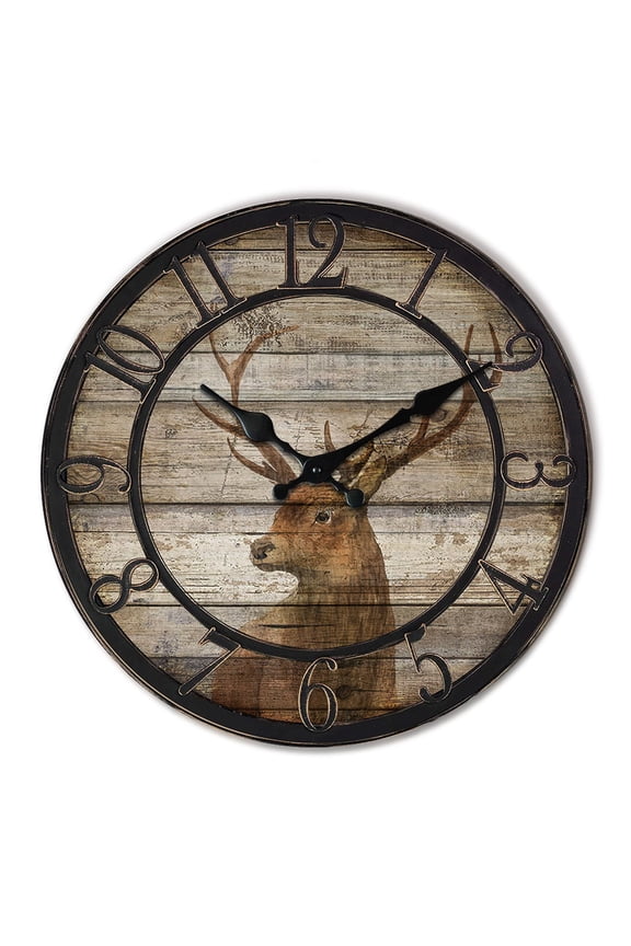 12" Vintage Deer Head Wood Wall Clocks With Slient Non-ticking Movement Operated by Battery