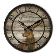 12" Vintage Deer Head Wood Wall Clocks With Slient Non-ticking Movement Operated by Battery