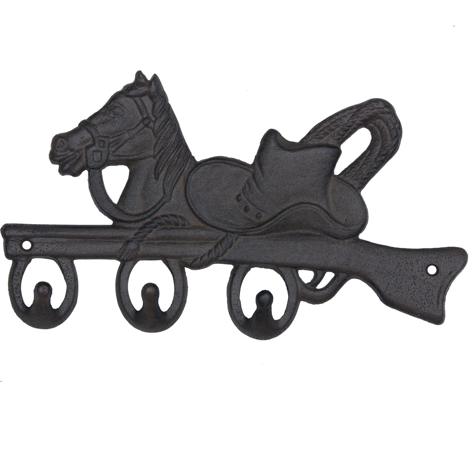 Vintage Rustic Cast Iron Key Rack Wall Hanger - Triple Hook - Horse ...