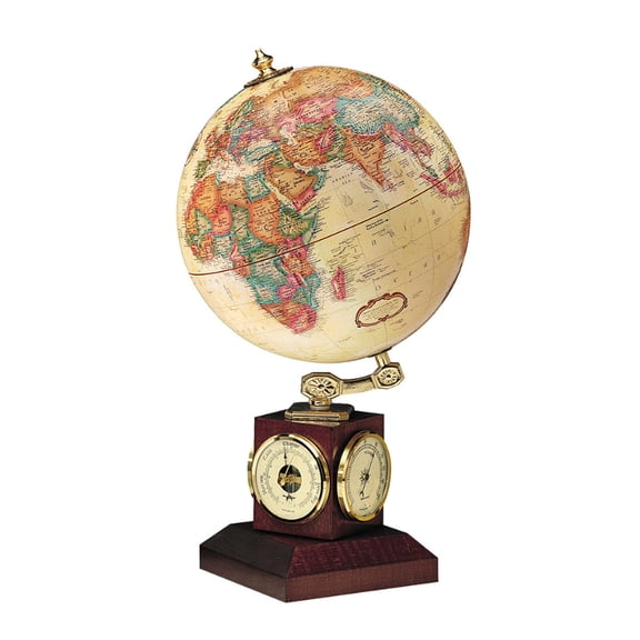 12 Vintage World Globe with Wooden Base & Built-In Weather Instruments, Classic Desk Decorative Globe for Office, Study & Gift Giving