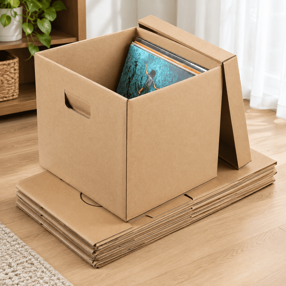 12" Vinyl Record Storage and Moving Box, Holds 60 Records or LPs, 8-Pack