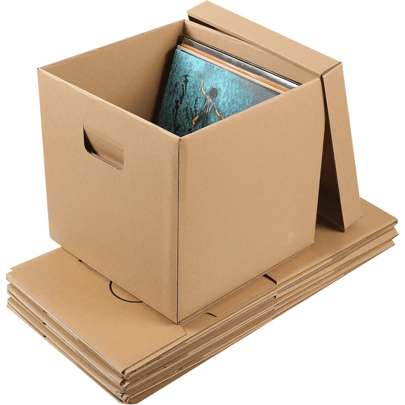 12" Vinyl Record Storage and Moving Box - Sturdy Cardboard with Removable Lid - Holds up to 60 Records or Laser Discs - Set of 2 Boxes (2) (2)