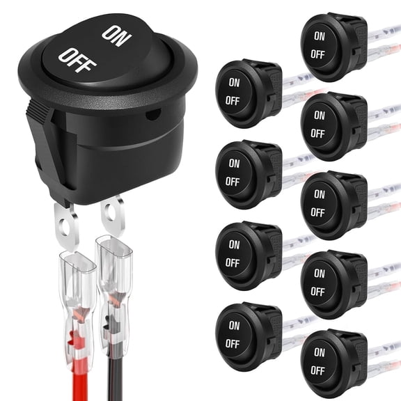 12 Volt 3 Way Round Rocker Switch,3 Position ON/Off/ON Rocker Switch,3 Pin 6A/250V AC 10A/125V DC SPST Circle Toggle Switch Button with Wires for Car Stereo Marine Boat(ON-Off-ON),10Pcs