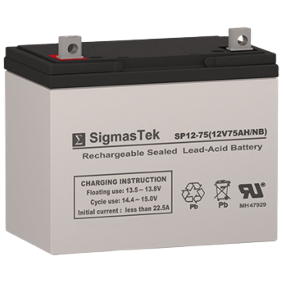 12 Volt 75 Amp Sealed Lead Acid Battery by SigmasTek SP12-75 (NB) 12V 75AH Rechargeable