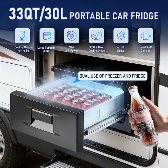 IMIKEYA Car Refrigerator, 33Qt Portable Fridge, Wide Temp Range, Durable and Quiet Operation