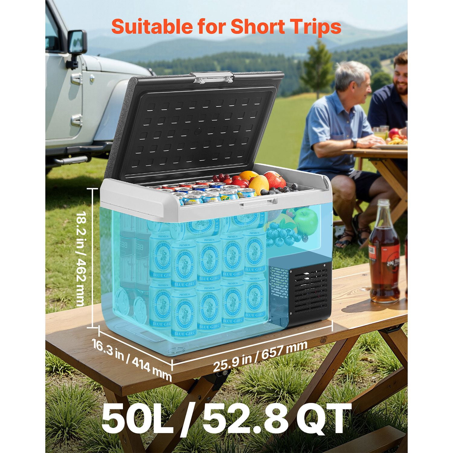12 Volt Car Refrigerator, 52.8QT/50L Car Fridge, Portable Electric Cooler with -4-68Fahrenheit Adjustable Temperature, 12/24V DC and 100- 240V AC Comp