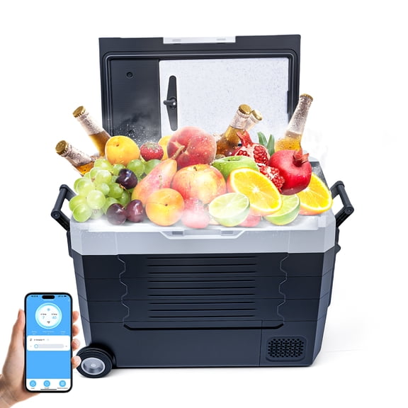 12 Volt Car Refrigerator, 58QT(55L) Dual Zone Portable Car Fridge Freezer -4℉-68℉ Electric Cooler Dual Temp Control Cooling Freezing 12/24V DC & 100-240V AC for Travel, Camping, RV, Road, Home