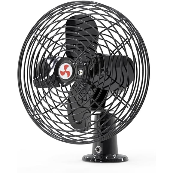 12 Volt Fan for Truck Cab, 2 Speed Switches, 6 Inch Heavy Duty Black Metal, Cigarette Lighter Fan for Truck with Ventilate Function, for Use on Truck or Camping(Cord Length 6FT)