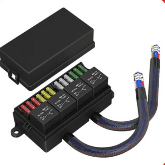 12 Volt Fuse Relay Box Pre-Wired Fuse and Relay Box with 4 Relays and 12 Way ATC/ATO Fuses Sealed 12V Relay Fuse Box Block for Auto Car Marine Boat