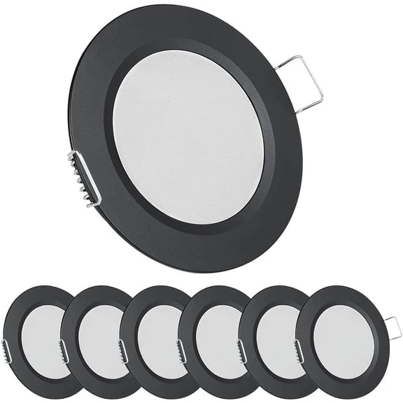 12 Volt LED Puck Light, RV Boat Recessed Mount Ceiling Light, Under Cabinet Camper Vans Caravan Cabin Truck Motorhome Interior Lighting, 6 Pack (Black Finish Warm White)