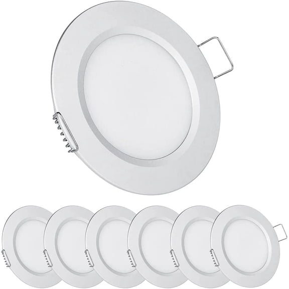 12 Volt LED Puck Light, RV Boat Recessed Mount Ceiling Light, Under Cabinet Camper Vans Caravan Cabin Truck Motorhome Interior Lighting, 6 Pack (Silver Finish Warm White)
