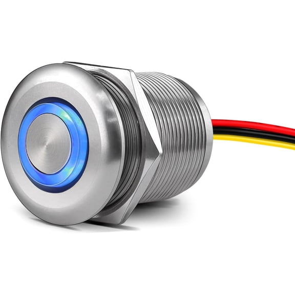 12 Volt Light Dimmer RV Boat High-Side PWM Dimming Switch, 7/8" Mounting Hole w/Blue Backlight for LED Strip Light 12V LED Halogen Incandescent, All-Aluminum Shell, Rated 6A (Sliver)
