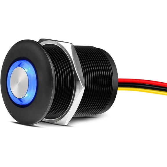 12 Volt Light Dimmer RV Boat High-Side PWM Dimming Switch, 7/8" Mounting Hole w/Blue Backlight for LED Strip Light 12V LED Halogen Incandescent, All-Aluminum Shell, Rated 6A (Black)