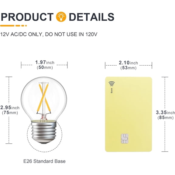 12 Volt Low Voltage LED Light Bulbs - Soft Warm 2700K 2W (Only for 12V DC/AC)- 25W Equivalent E26 Edison Base Small Globe Bulb for RV, Landscape Lights - 3 Pack