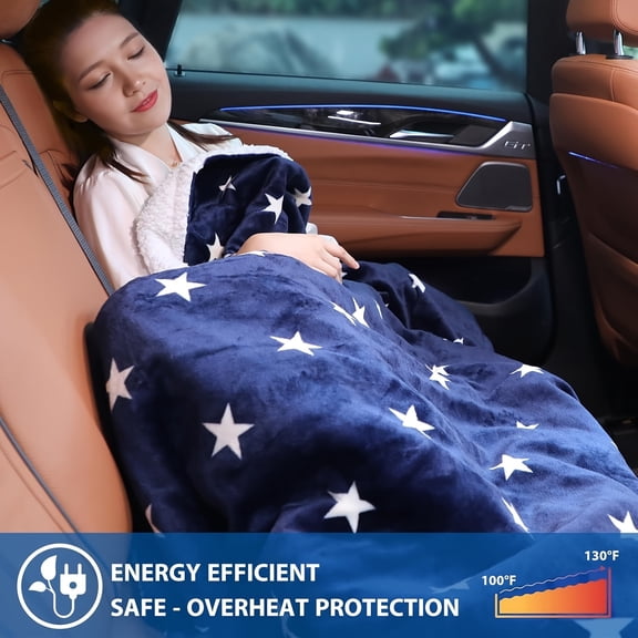 12-Volt Portable Heated Blanket for Vehicles - Soft Flannel And Sherpa - Travel Size 59" X 43" for Cars, Trucks, Suvs, And Rvs, Without Battery