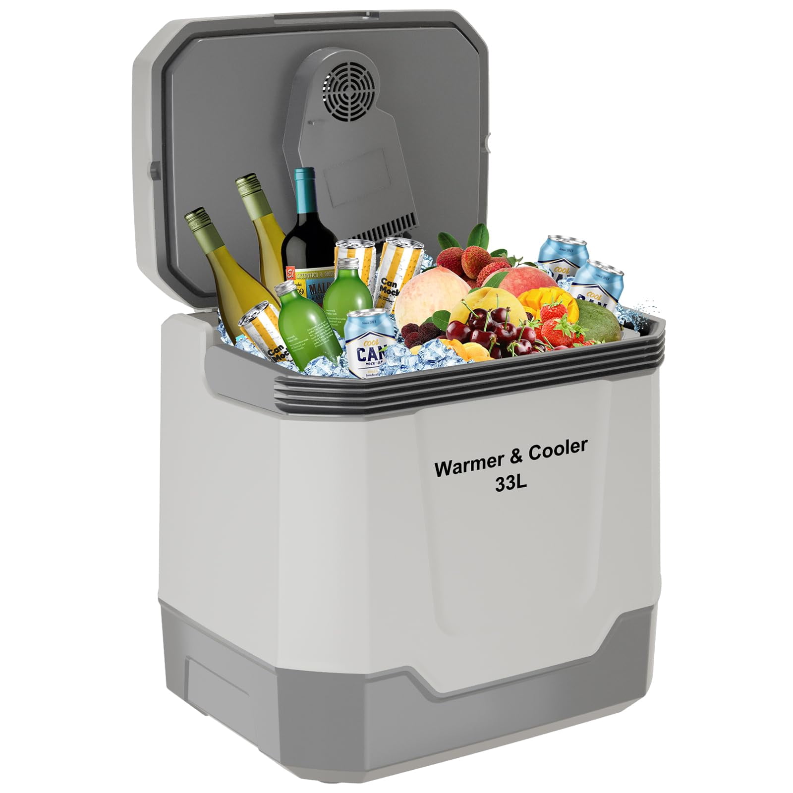 12 Volt Refrigerator, 35 QT Electric Cooler for Car, Portable Car Cooler & Warmer with AC/DC Power, 33L Car Refrigerator for Travel, Camping, Truck, Home Use, Gray
