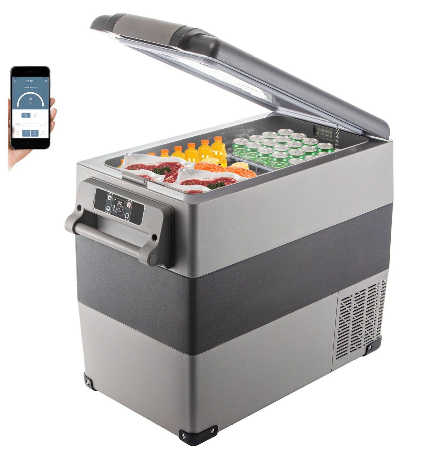 12 Volt Refrigerator 58 Qt, Portable Car Fridge Freezer Dual Zone, 12/24V DC & 110-240V AC Compressor Cooler for RV, Truck, Camping & Home - Black/Gray