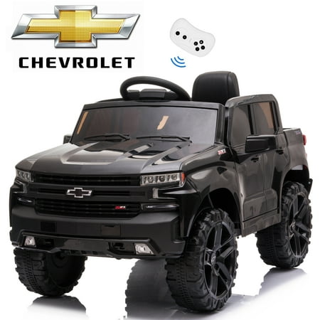 12 Volt Ride on Toys for Kids, Licensed Chevrolet Silverado Ride on Car for Boys Girls, Powered Electric Vehicles Pickup Truck with Remote Control, LED Lights, MPS Player, Black, W12685