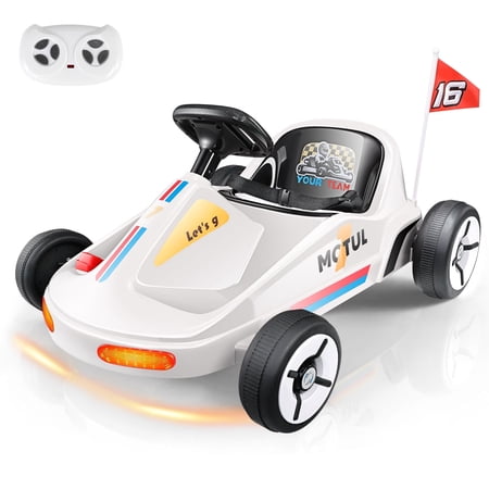 12 Volt Ride on Toys for Toddlers with Remote Control, Electric Drifting Go Kart, Quick Assembly, Flashing Taillight, Bluetooth Music, Storytelling, Portable, White