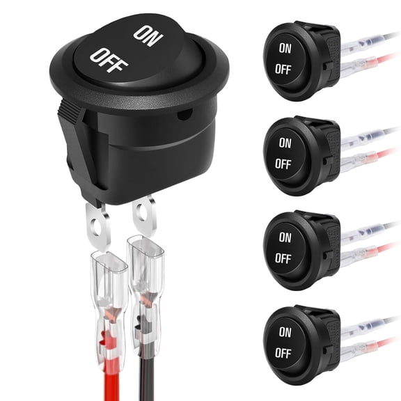 12 Volt Round Rocker Switch,On Off Rocker DC Switch,Round Toggle Switch,2 Pin SPST Switch Button 6A/250V 10A/125V AC Small Electric Switch with Wires for Car Stereo Marine BoatON-Off,5Pcs