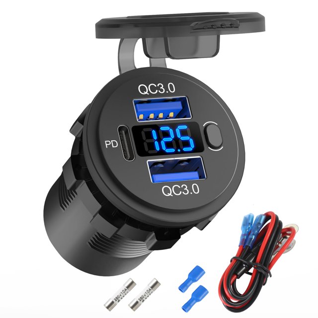 12 Volt USB Outlet Dual Quick Charge 3.0 Port and PD3.0 USB C Car