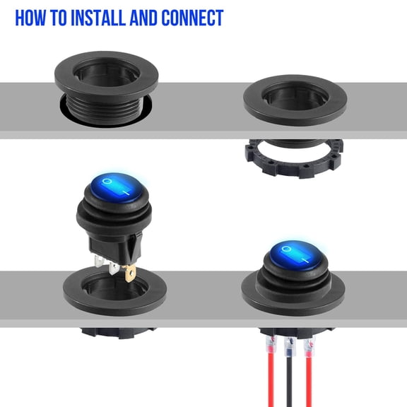 12 Volt tOGGLE sWITCH wATERPROOF 2 pcs, bLUE led lIGHTED rOUND rOCKER sWITCH pANEL WITH 6 hOT-mELT tERMINALS AND 20CM dETACHABLE wIRES, spst 3 pIN mARINE oN oFF sWITCH FOR cAR bOAT rv tRUCK 12v/20a