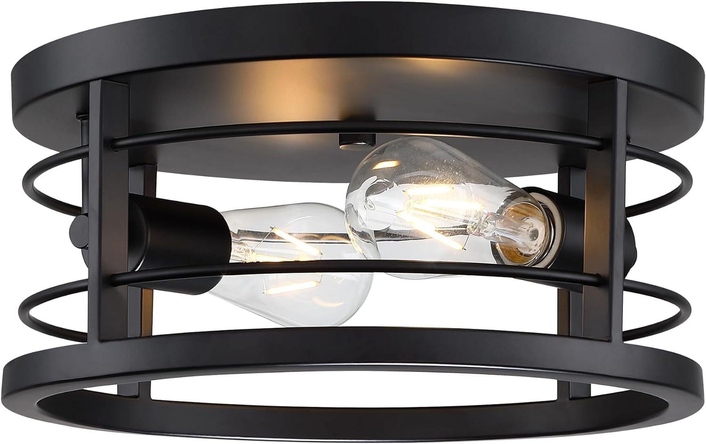 12"W 2-Light Flush Mount Ceiling Light Fixture, Industrial Vintage Ceiling Light for Kitchen Bedroom, Matte Black