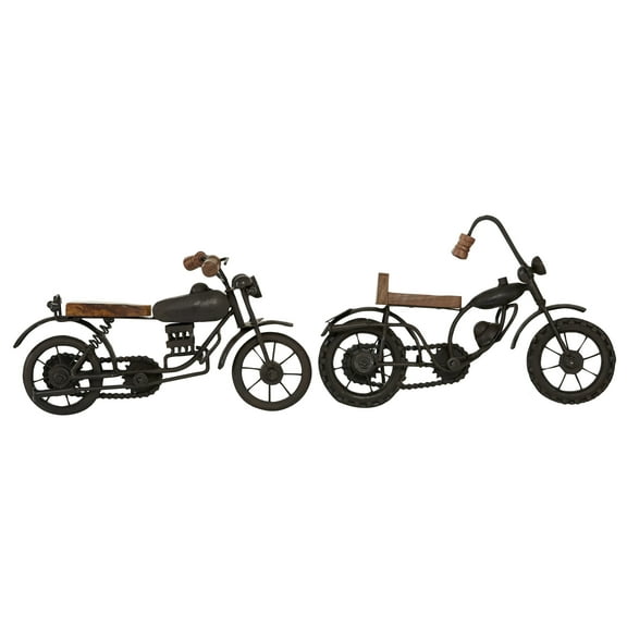 12"W, 7"H Brown Metal Motorcycle Sculpture, by DecMode (2 Count)