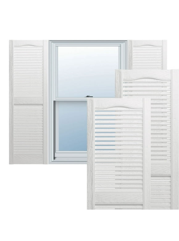12"W X 25"H Mid-America Vinyl, Standard Size Cathedral Top Center Mullion, Open Louver Shutter, W/Installation Shutter-Lok'S & Matching Screws, 001 - White