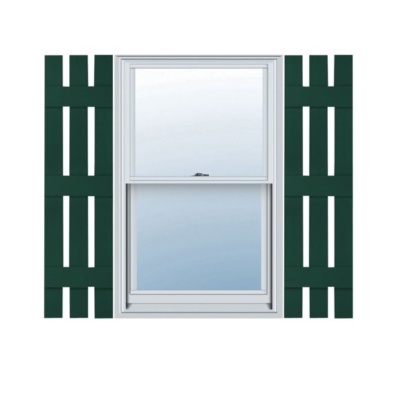 12"W X 57"H Lifetime Vinyl, Custom Three Board Spaced (3 Batten), Board-N-Batten Shutters, W/Shutter-Loks (Per Pair), Midnight Green