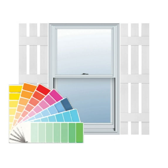 12"W X 92"H Lifetime Vinyl, Custom Three Board Spaced (3 Batten), Board-N-Batten Shutters, W/Shutter-Loks (Per Pair), Paintable