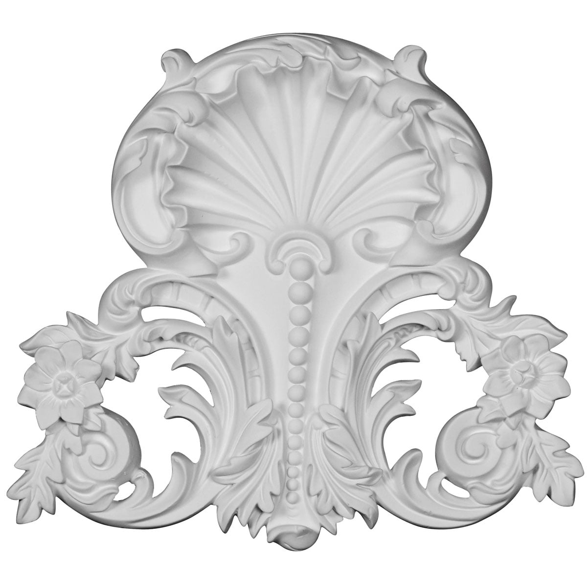 White Polyurethane Shell Center Onlay Scroll 10.5'' H x 12'' W