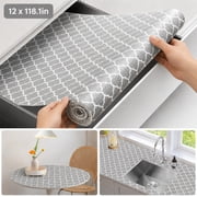 Genreen 12" x 118.1" Shelf Liner Drawer Liner for Kitchen Cabinet Non Adhesive, Strong Grip Anti Slip Cabinet Liners for Shelves, Durable Waterproof Cupboard Liner, Gray