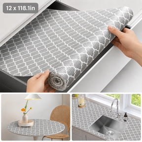 Genreen 12" x 118.1" Shelf Liner Drawer Liner for Kitchen Cabinet Non Adhesive, Strong Grip Anti Slip Cabinet Liners for Shelves, Durable Waterproof Cupboard Liner, Gray