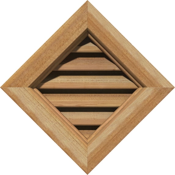 12"W x 12"H Diamond Gable Vent (18 3/8"W x 18 3/8"H Frame Size): Unfinished, Functional, Rough Sawn Western Red Cedar Gable Vent w/ Brick Mould Face Frame