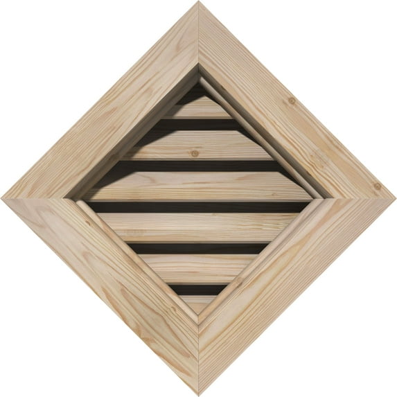 12"W x 12"H Diamond Gable Vent (18 3/8"W x 18 3/8"H Frame Size): Unfinished, Functional, Smooth Pine Gable Vent w/ Brick Mould Face Frame