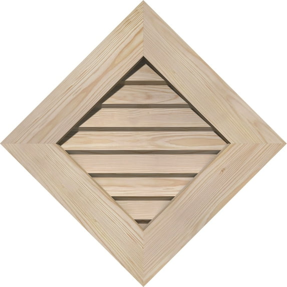 12"W x 12"H Diamond Gable Vent (18 3/8"W x 18 3/8"H Frame Size): Unfinished, Non-Functional, Smooth Pine Gable Vent w/ Decorative Face Frame