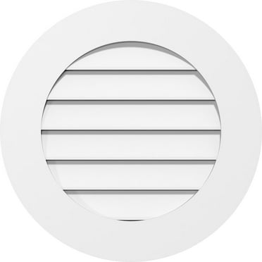 12"W x 12"H Round Surface Mount PVC Gable Vent: Functional, w/ 3-1/2"W x 1"P Standard Frame