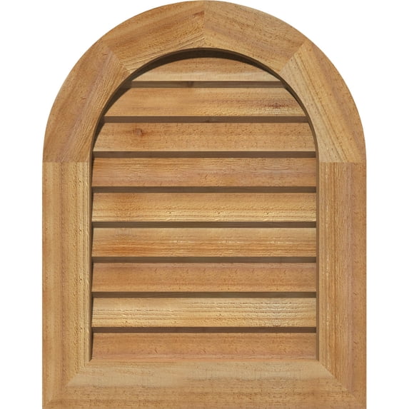 12"W x 12"H Round Top Gable Vent (17"W x 17"H Frame Size): Unfinished, Non-Functional, Rough Sawn Western Red Cedar Gable Vent w/ Decorative Face Frame