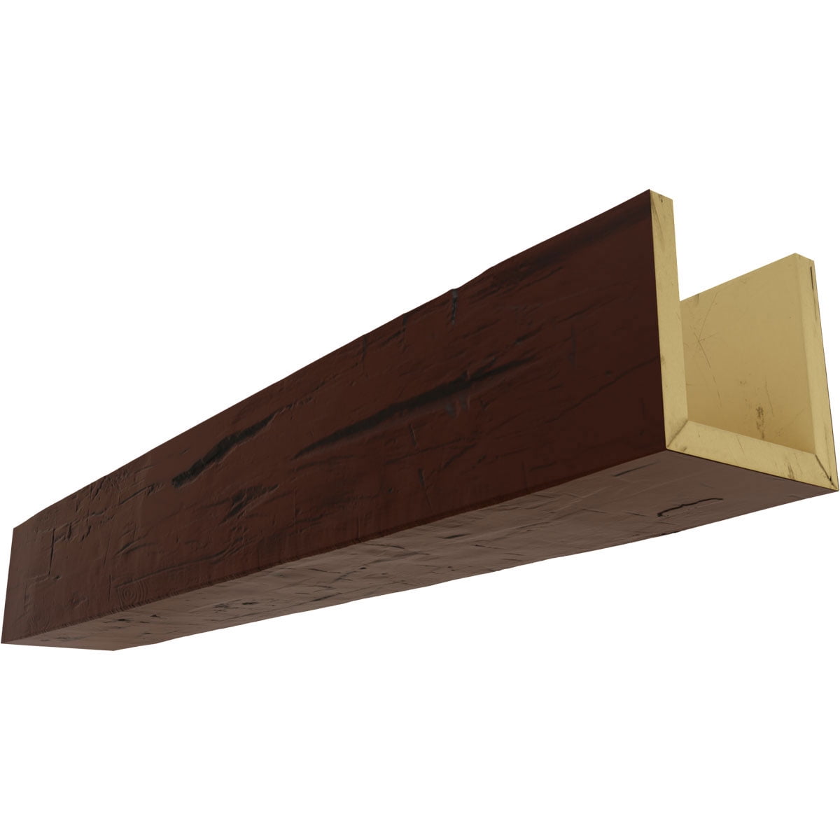 12"W x 12"H x 16'L 3-Sided (U-beam) Hand Hewn Endurathane Faux Wood Ceiling Beam, Natural Pecan