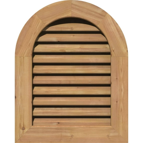 12"W x 14"H Round Top Gable Vent (17"W x 19"H Frame Size): Unfinished, Functional, Smooth Western Red Cedar Gable Vent w/ 1" x 4" Flat Trim Frame