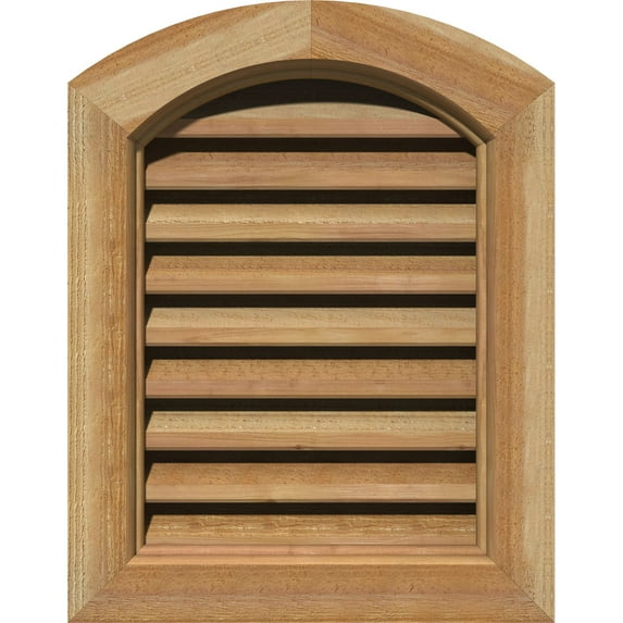 12"W x 20"H Arch Top Gable Vent (17"W x 25"H Frame Size): Unfinished, Functional, Rough Sawn Western Red Cedar Gable Vent w/ Brick Mould Face Frame