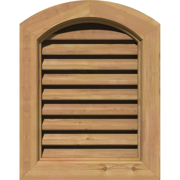 12"W x 20"H Arch Top Gable Vent (17"W x 25"H Frame Size): Unfinished, Functional, Smooth Western Red Cedar Gable Vent w/ Brick Mould Face Frame