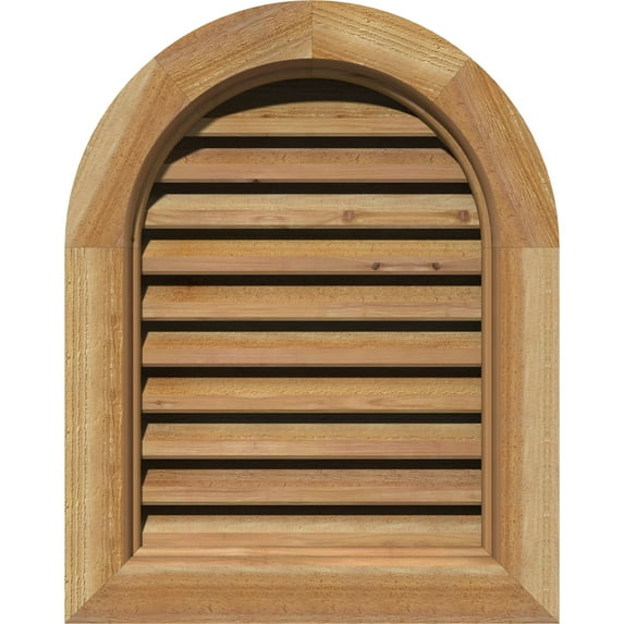 12"W x 22"H Round Top Gable Vent (17"W x 27"H Frame Size): Unfinished, Functional, Rough Sawn Western Red Cedar Gable Vent w/ Brick Mould Face Frame