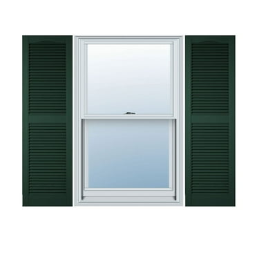 12"W x 24"H Lifetime Vinyl, TailorMade Cathedral Top Center Mullion, Open Louver Shutters, w/Shutter-Loks (Per Pair), Midnight Green