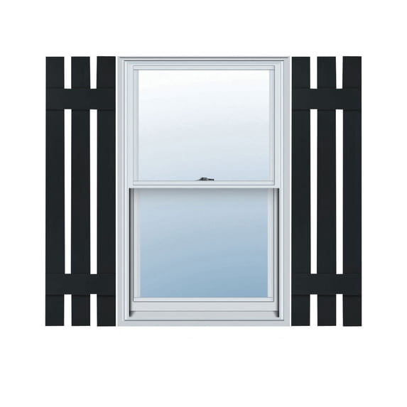 12"W x 26"H Lifetime Vinyl, Custom Three Board Spaced (2 Batten), Board-n-Batten Shutters, w/Shutter-Loks (Per Pair), Black