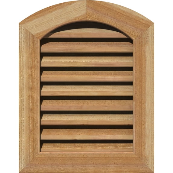 12"W x 28"H Arch Top Gable Vent (17"W x 33"H Frame Size): Unfinished, Functional, Rough Sawn Western Red Cedar Gable Vent w/ 1" x 4" Flat Trim Frame