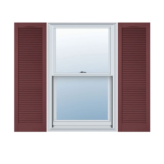 12"W x 28"H Lifetime Vinyl, Custom Cathedral Top All Louver, Open Louver Shutters, w/Shutter-Loks (Per Pair), Wineberry