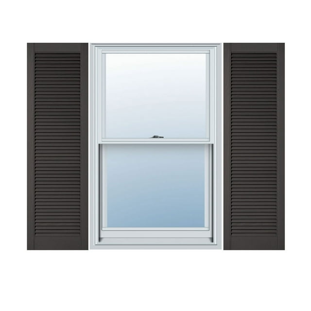 12"W x 28"H Lifetime Vinyl, Custom Straight Top All Louver, Open Louver Shutters, w/Shutter-Loks (Per Pair), Tuxedo Grey