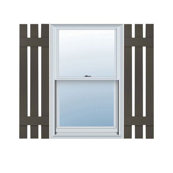 12"W x 28"H Lifetime Vinyl, Custom Three Board Spaced (2 Batten), Board-n-Batten Shutters, Musket Brown